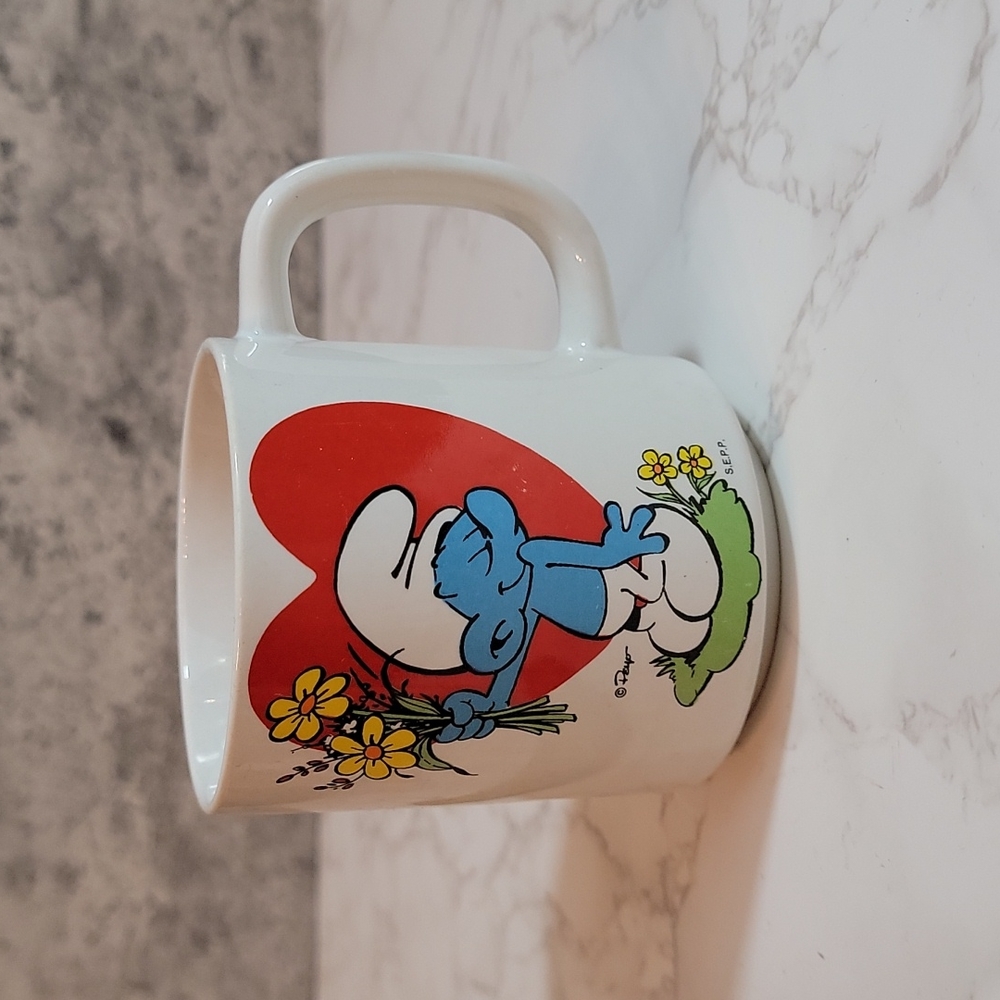 Vintage Smurf Mug with red heart valentines gift
